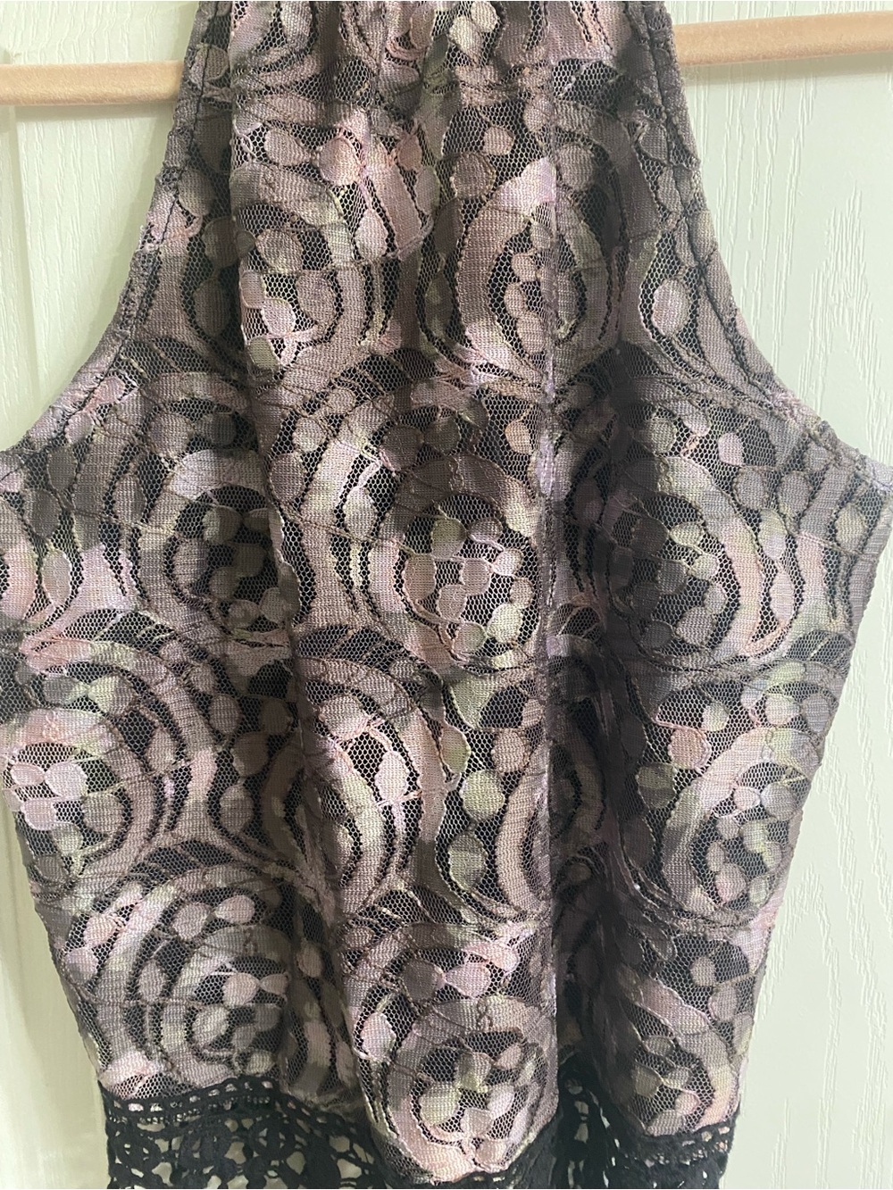 Vintage Rue21 Whimsigoth Floral Lace Mock Neck Halter Fringe Waist Crop Top S - Picture 6 of 13